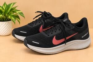 USED Nike Quest 5, Men's Running Shoes, Black Bright Crimson Cobblestone, 11 US